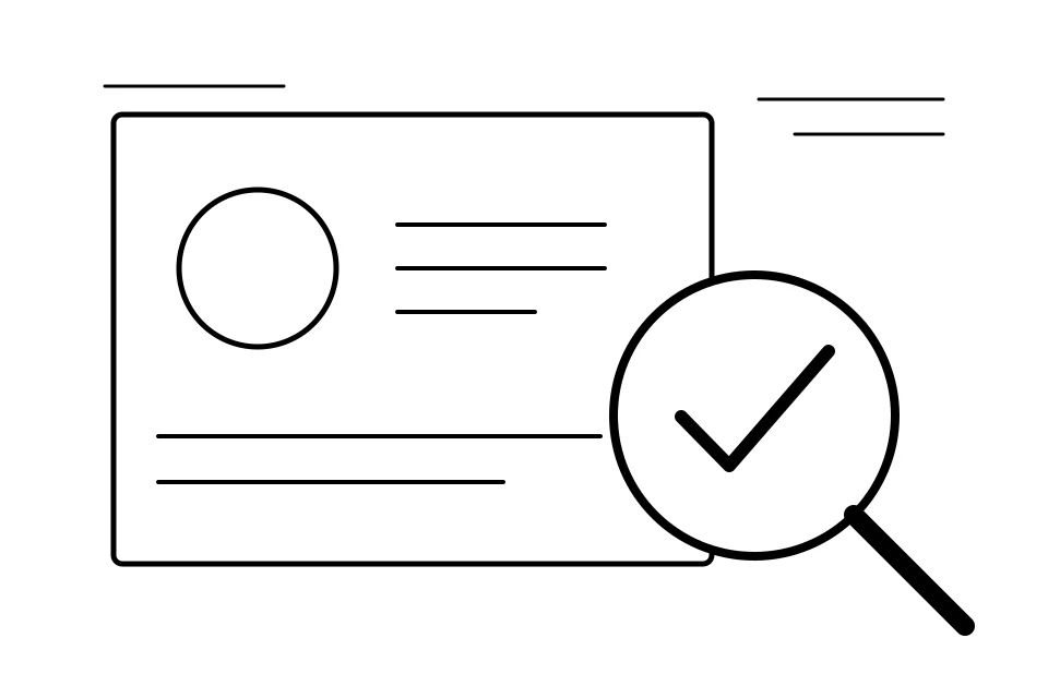A magnifying glass reveals a check mark on a record card.