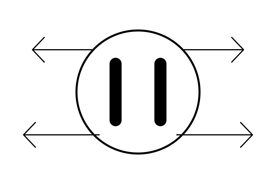 A large pause mark sits inside a circle.
